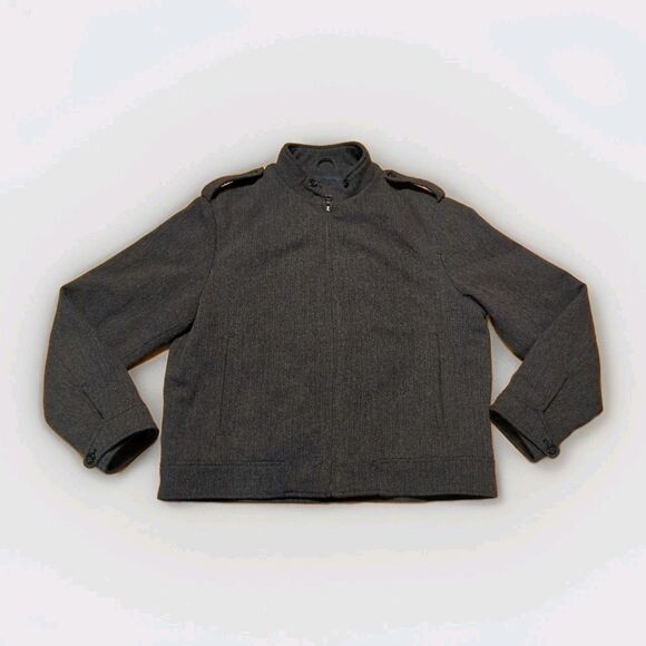 Banana Republic Car Jacket Coat Mens XL Gray Herringbone Wool Band Collar - Picture 1 of 9